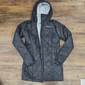 Columbia Black Long Quilted Fleece Lined Hooded Jacket | XS |